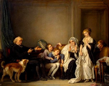 Jean-Baptiste Greuze - The Widow and Her Priest - WGA10677. Free illustration for personal and commercial use.
