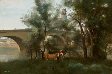 Jean-Baptiste Camille Corot - Mantes, les bords de la Seine au pied du pont