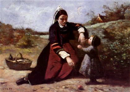 Jean-Baptist Camille Corot Breton Woman With Her Little Girl