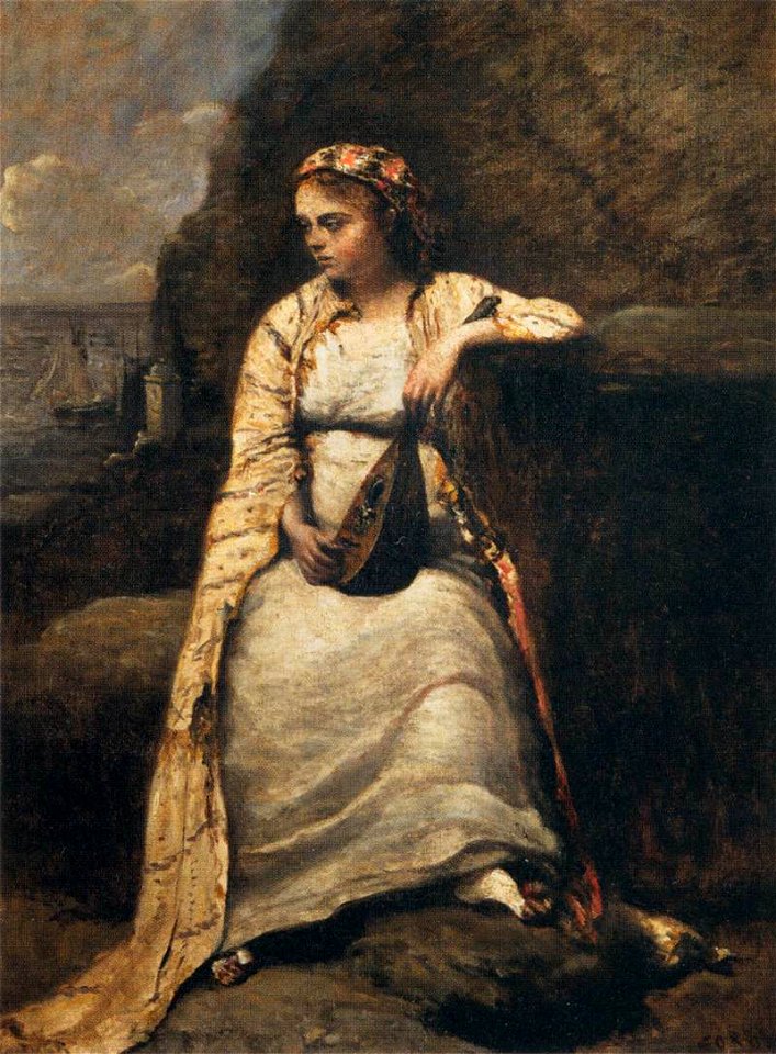 Jean-Baptiste-Camille Corot - Haydée, Young Woman in Greek Dress - WGA5300