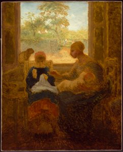 Jean-François Millet - Sewing Lesson - 76.1 - Museum of Fine Arts. Free illustration for personal and commercial use.