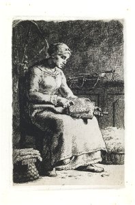 Jean-François Millet - Woman Carding Wool. Free illustration for personal and commercial use.