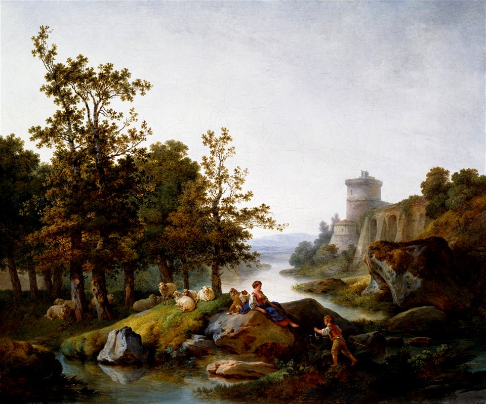 Jean-Baptiste Huët - Landscape with a Shepherdess and a Boy Fishing - BF.1990.7 - Museum of Fine Arts