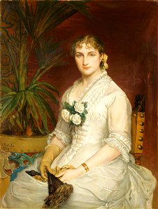 Jean-François Portaels - Portrait of a sitting woman holding a fan