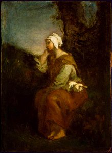 Jean-François Millet - Peasant Girl Daydreaming - 17.1483 - Museum of Fine Arts. Free illustration for personal and commercial use.