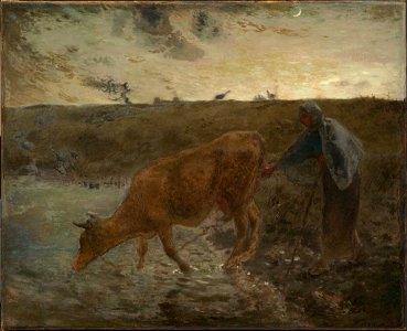 Jean-François Millet - Peasant Watering her Cow, Evening - 17.1531 - Museum of Fine Arts. Free illustration for personal and commercial use.