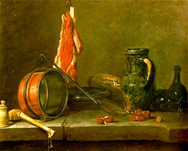 Jean-Baptiste Simeon Chardin A Lean Diet with Cooking Utensils. Free illustration for personal and commercial use.