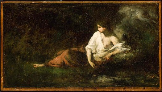 Jean-François Millet - Woman Reclining in a Landscape - 17.1481 - Museum of Fine Arts. Free illustration for personal and commercial use.