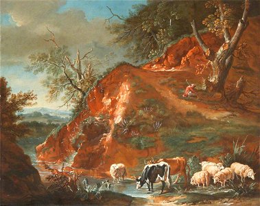 Jean-Baptiste Oudry (1686-1755) (after) - Landscape with Cows and Sheep beside a Mountain Stream - 1548144 - National Trust