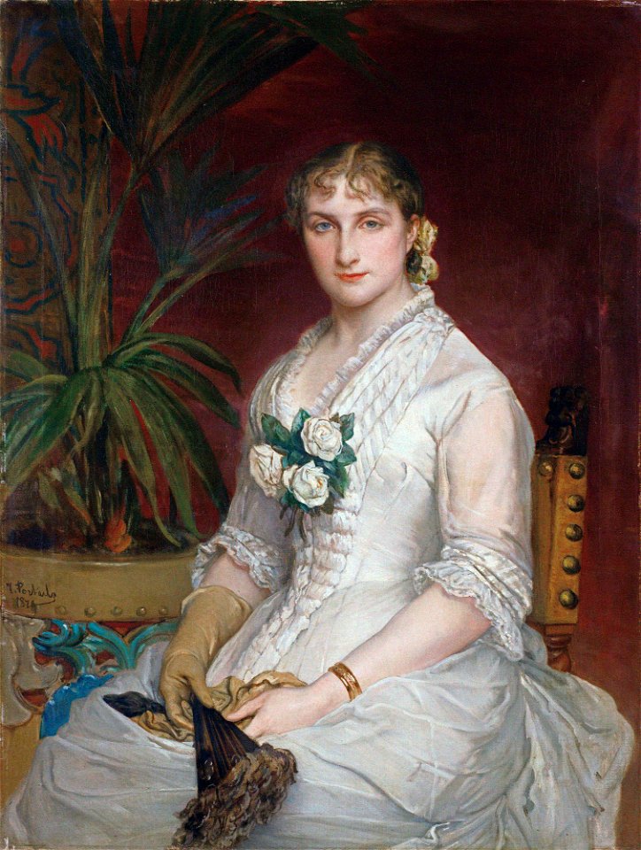 Jean-François Portaels - Portrait of a sitting woman holding a fanFXD
