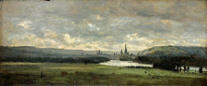 Jean-Baptiste-Camille Corot - Rouen, une vue panoramique de la Seine au premier plan