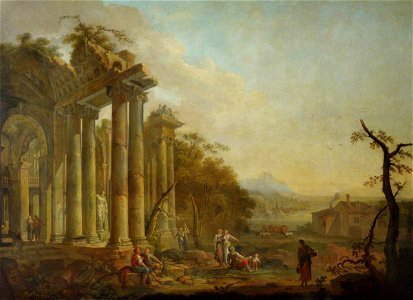 Jean-Baptiste-Charles Claudot (1733-1805) - Figures before Ruins with a Statue of the Farnese Hercules - 207832 - National Trust