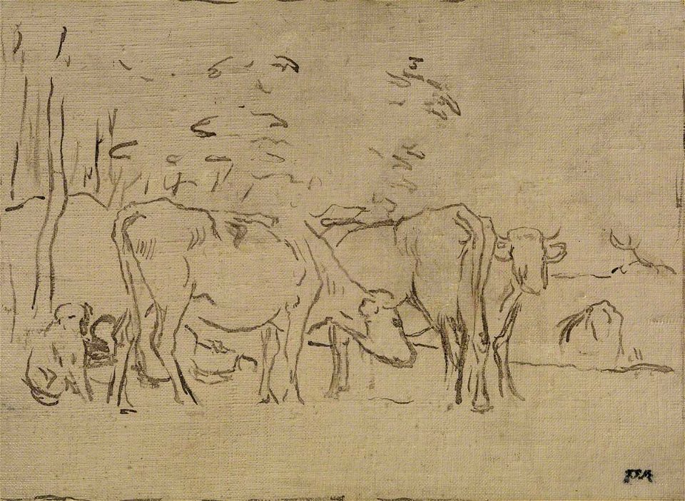 Jean-François Millet (1814-1875) (forgery in the manner of) - Landscape with Cows, Cowherd and Dog - P.1965.XX.270 - Courtauld Institute of Art