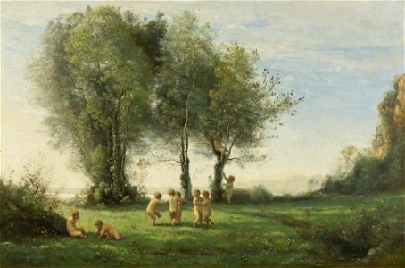 Jean-Baptiste Camille Corot - Ronde d'Amours, lever du soleil. Free illustration for personal and commercial use.