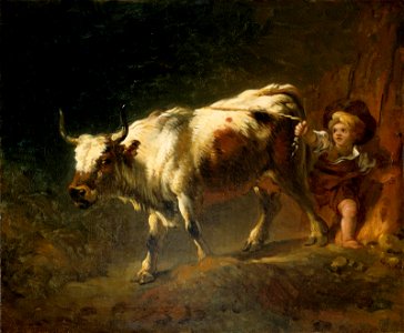 Jean-Honoré Fragonard - Boy Attempting to Restrain a Cow by a Rope - BF.1988.4 - Museum of Fine Arts. Free illustration for personal and commercial use.