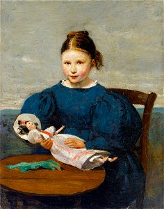 Jean-Baptiste-Camille Corot - Petite fille avec une poupée. Free illustration for personal and commercial use.