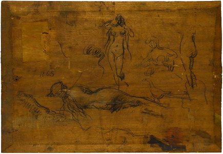 Jean-Jacques Henner - Fillette au ruban bleu (recto) - Cinq études de nus, un paon et une tête de profil (verso) - PPP180 - Musée des Beaux-Arts de la ville de Paris