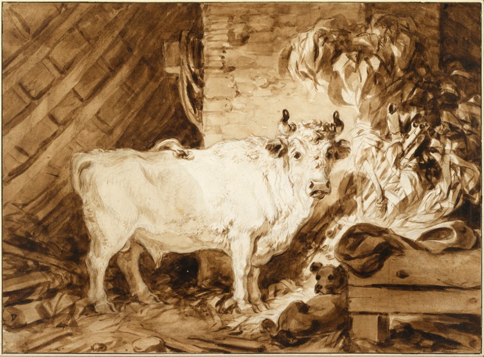Jean-Honoré Fragonard - White Bull and a Dog in a Stable - Google Art Project