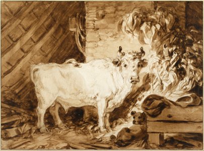 Jean-Honoré Fragonard - White Bull and a Dog in a Stable - Google Art Project