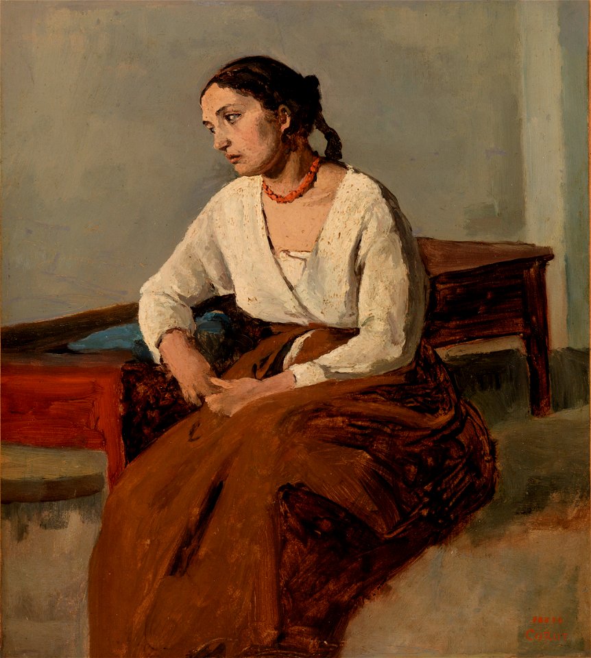 Jean-Baptiste-Camille Corot - Melancholy Italian Woman (Rome) (Italienne mélancolique (Rome)) - BF964 - Barnes Foundation
