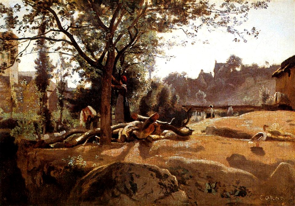 Jean-Baptiste-Camille Corot - Peasants under the Trees at Dawn - WGA5287