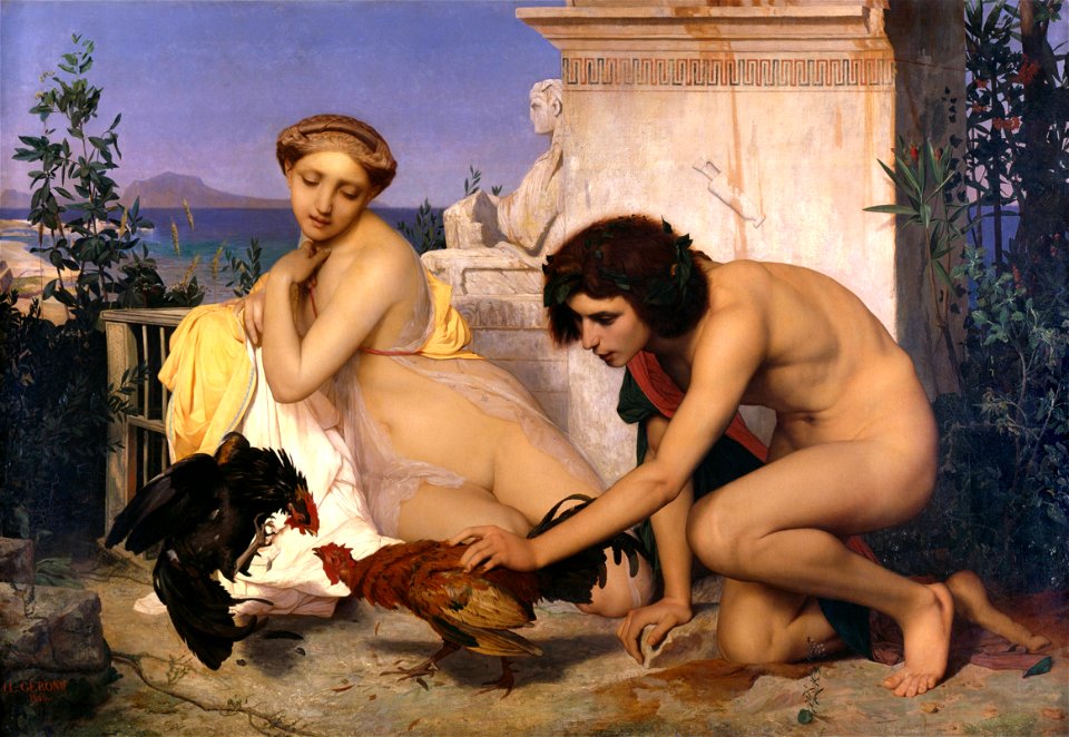 JEAN-LÉON GÉRÔME - Jóvenes griegos presenciando una pelea de gallos (Museo de Orsay, París, 1846. Óleo sobre lienzo, 143 x 204 cm)