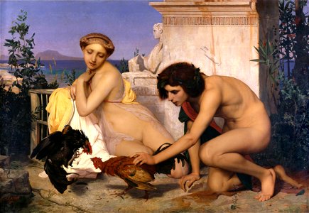 JEAN-LÉON GÉRÔME - Jóvenes griegos presenciando una pelea de gallos (Museo de Orsay, París, 1846. Óleo sobre lienzo, 143 x 204 cm)