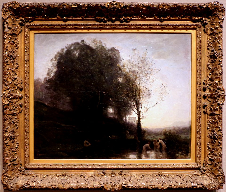 Jean-baptiste-camille corot, ninfe e bambino al bagno, 1855-60 ca