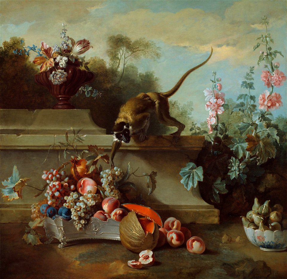 Jean-Baptiste Oudry - Still Life with Monkey, Fruits, and Flowers - 1977.486 - Art Institute of Chicago