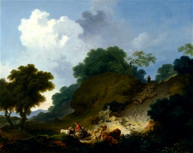 Jean-Honoré Fragonard - Landscape with Shepherds and Flock of Sheep - Google Art Project. Free illustration for personal and commercial use.