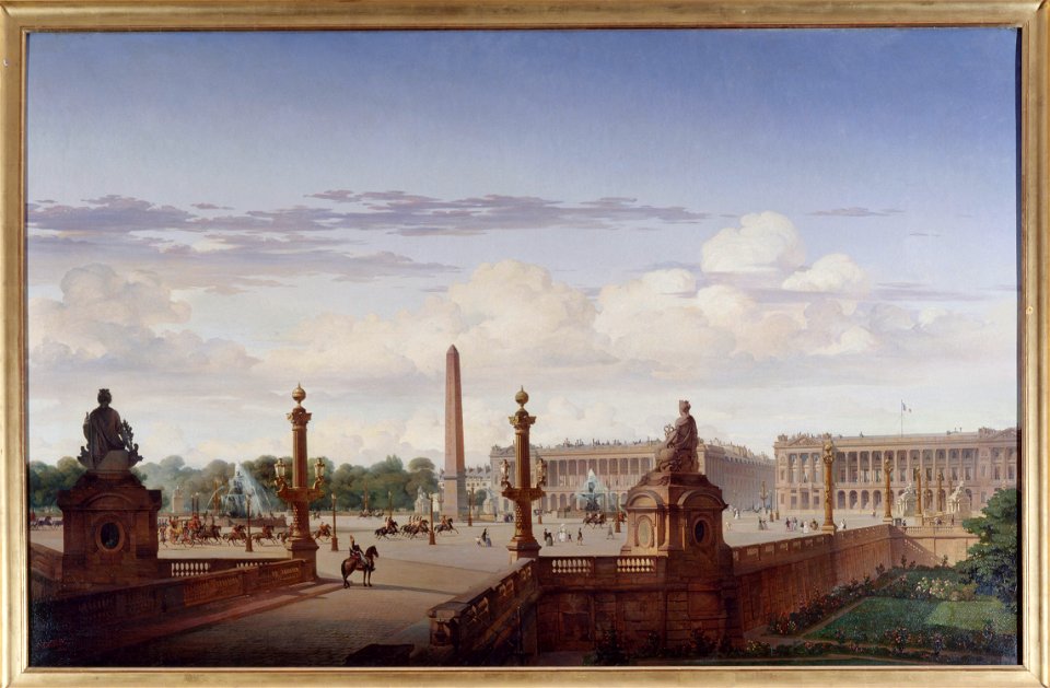 Jean-Charles Geslin - La place de la Concorde, vue de la terrasse du bord de l'eau , le roi Louis-Philippe traverse la place en voiture - P122 - Musée Carnavalet
