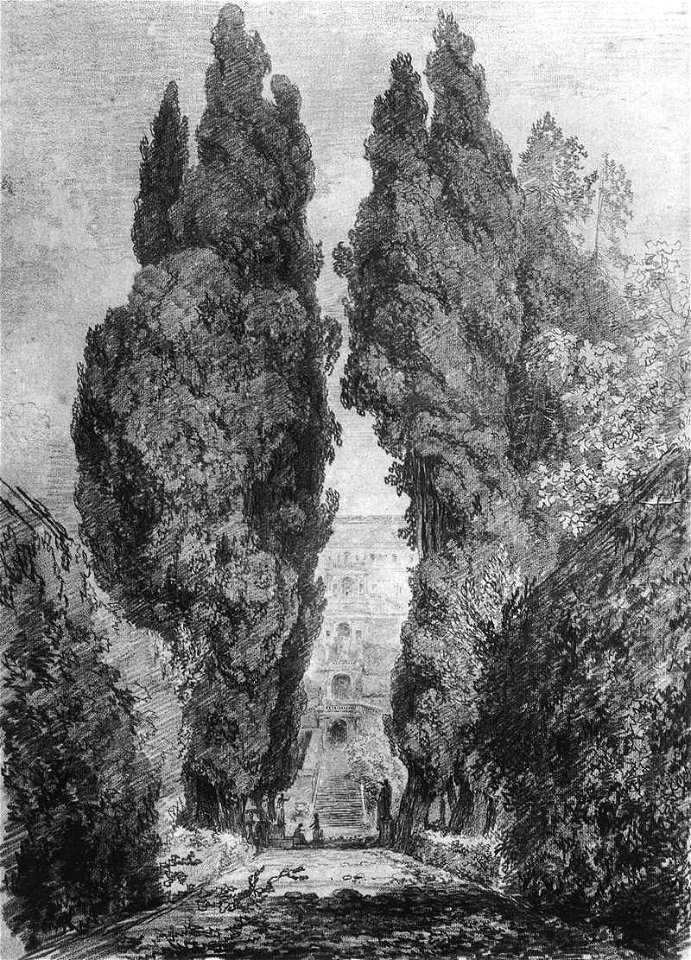 Jean-Honoré Fragonard - Cypresses in the Garden Avenue of the Villa - WGA08054