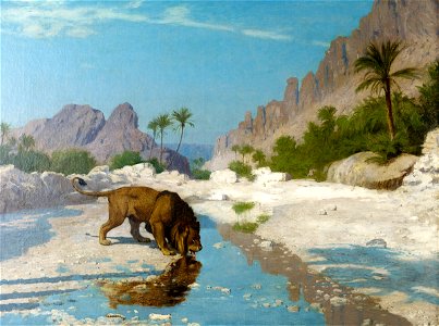 Jean-Léon Gérôme - Lion in the Desert - 1972-13 - Albright–Knox Art Gallery. Free illustration for personal and commercial use.