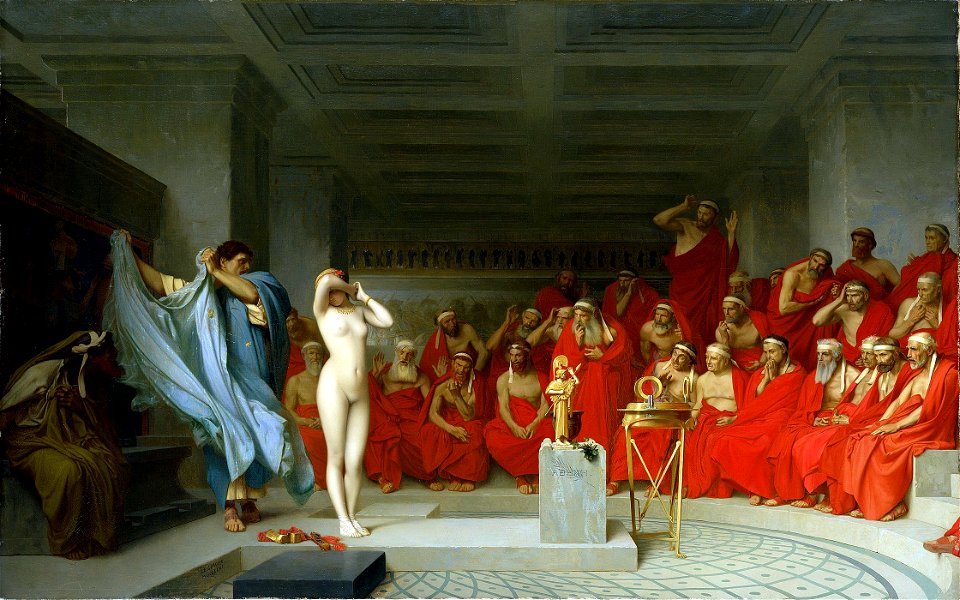 Jean-Léon Gérôme, Phryne revealed before the Areopagus (1861) - 01. Free illustration for personal and commercial use.