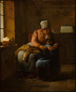 Jean-François Millet - Knitting Lesson - 06.2423 - Museum of Fine Arts. Free illustration for personal and commercial use.