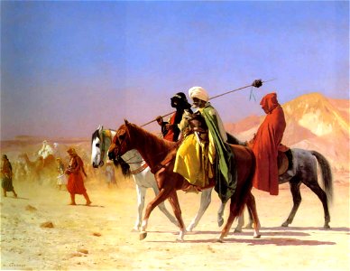 Jean-Leon Gerome - Arabs Crossing the Desert. Free illustration for personal and commercial use.