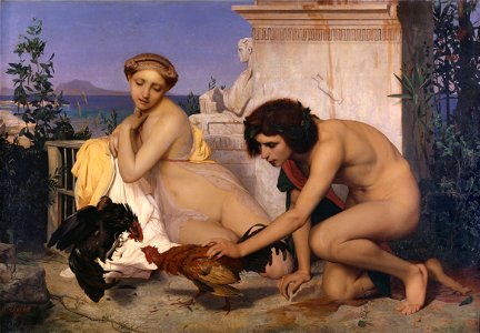 Jean-Léon Gérôme - Young Greeks Attending a Cock Fight - Google Art Project. Free illustration for personal and commercial use.