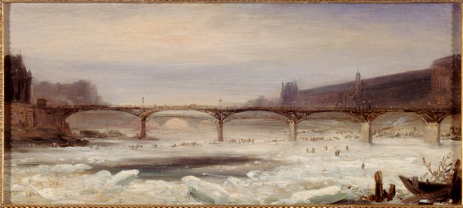 Jean-Jacques Champin - La Seine et le Pont des Arts, en janvier 1848 - P47 - Musée Carnavalet. Free illustration for personal and commercial use.