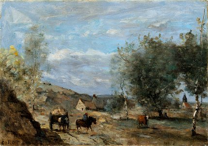 Jean-baptiste-camille corot environs de douai charette en vue dun vill