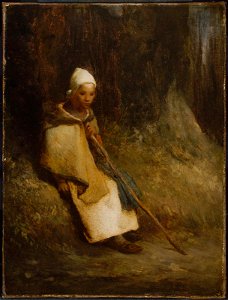 Jean-François Millet - Shepherdess Sitting at the Edge of the Forest - 17.1484 - Museum of Fine Arts. Free illustration for personal and commercial use.