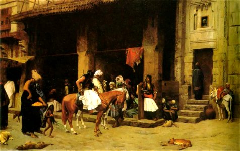 Jean-Léon Gérôme – A Street Schene, Albanian Patrol in Cairo. Free illustration for personal and commercial use.