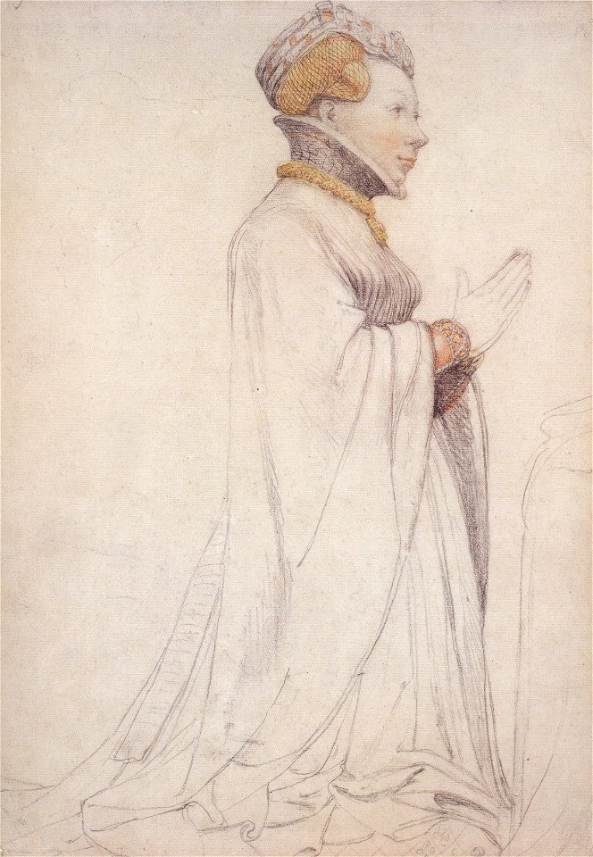 Jeanne de Boulogne, Duchess of Berry, drawing of sculpture, Hans Holbein the Younger