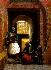 Jean-Léon Gérôme – Albanian Guard in Cairo (Corps de garde d'Arnaoutes au Caire), 1861. Free illustration for personal and commercial use.