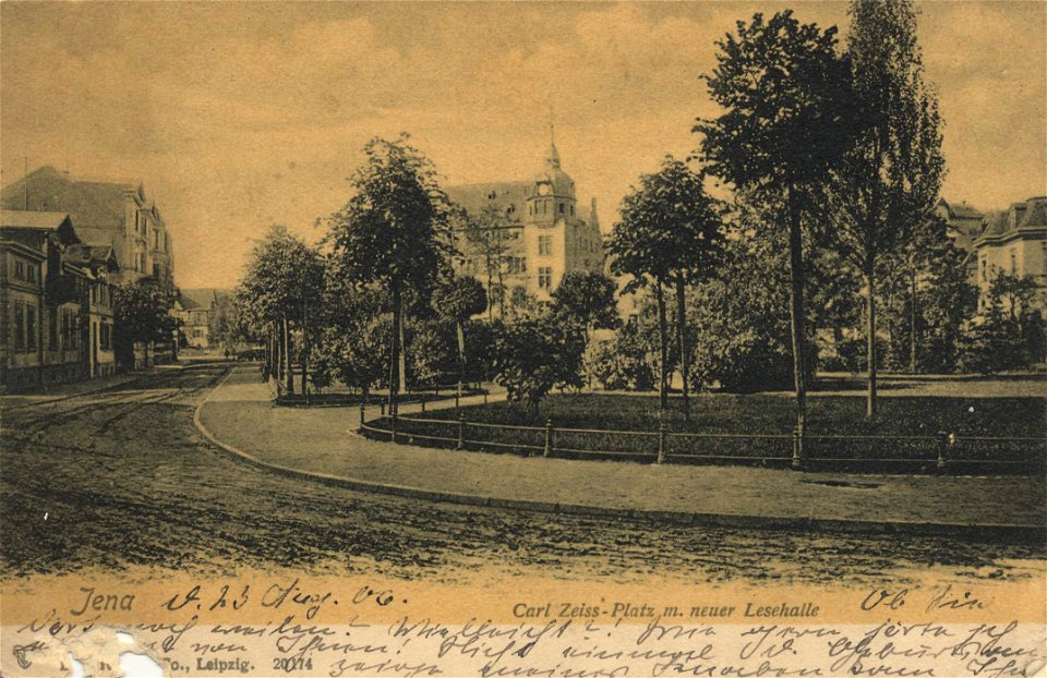 Jena, Thüringen - Carl-Zeiss-Platz mit neuer Lesehalle (Zeno Ansichtskarten)