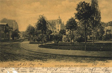 Jena, Thüringen - Carl-Zeiss-Platz mit neuer Lesehalle (Zeno Ansichtskarten)