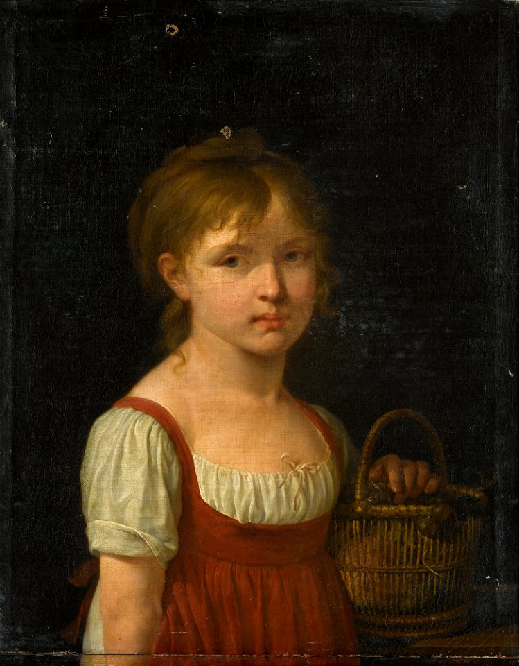 Jeanne-Elisabeth Chaudet (attr) - Portrait of a girl, half-length, holding a basket with grapes and other fruit