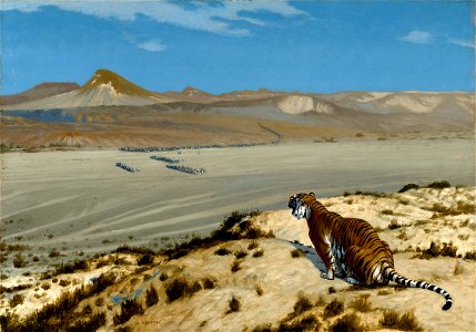 Jean-Léon Gérôme - Tiger on the Watch - AL.21 - Museum of Fine Arts. Free illustration for personal and commercial use.