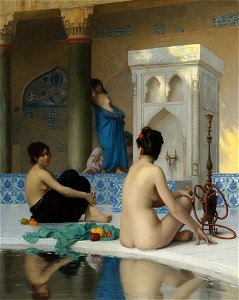 Jean-Léon Gérôme - After the Bath. Free illustration for personal and commercial use.