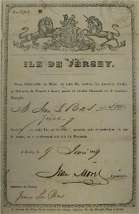 Jersey passport 1849 Le Bas
