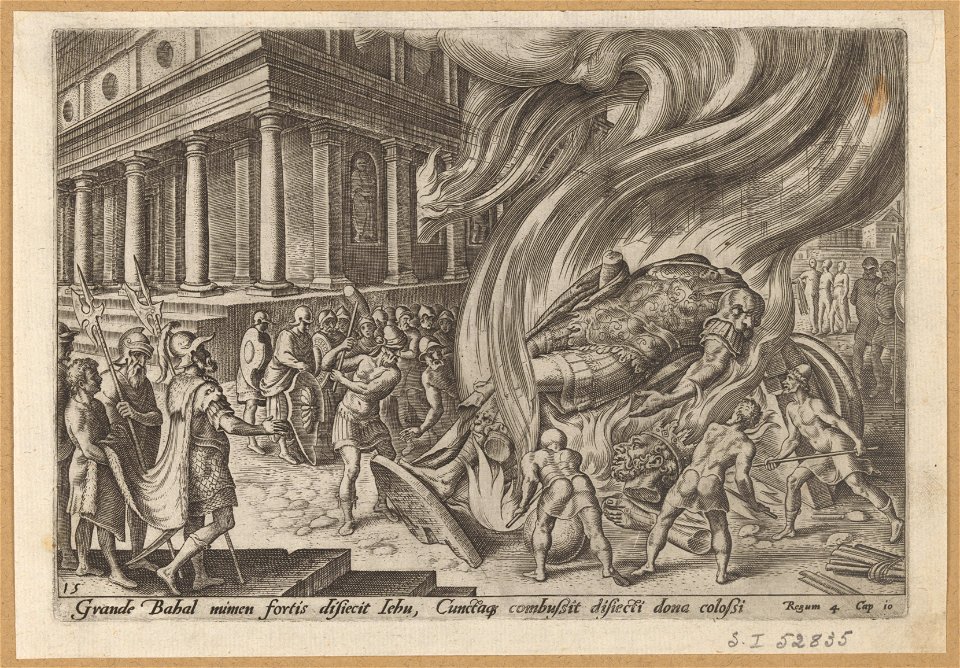 Jehu Destroying The Temple and Statue of Baal 1569 print by Maarten van Heemskerck, S.I 52835, Prints Department, Royal Library of Belgium
